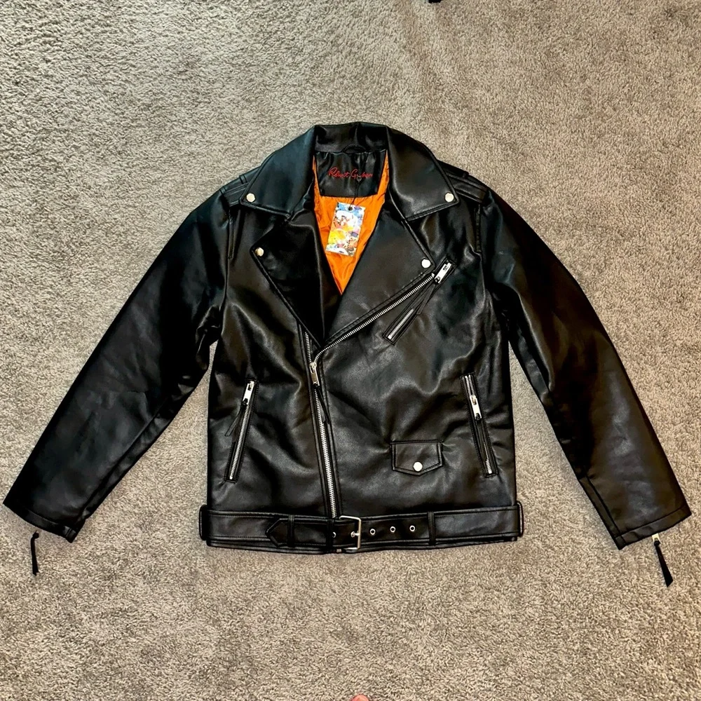 NWT Robert Graham Men’s Black Racer Moto Vegan Leather Jacket